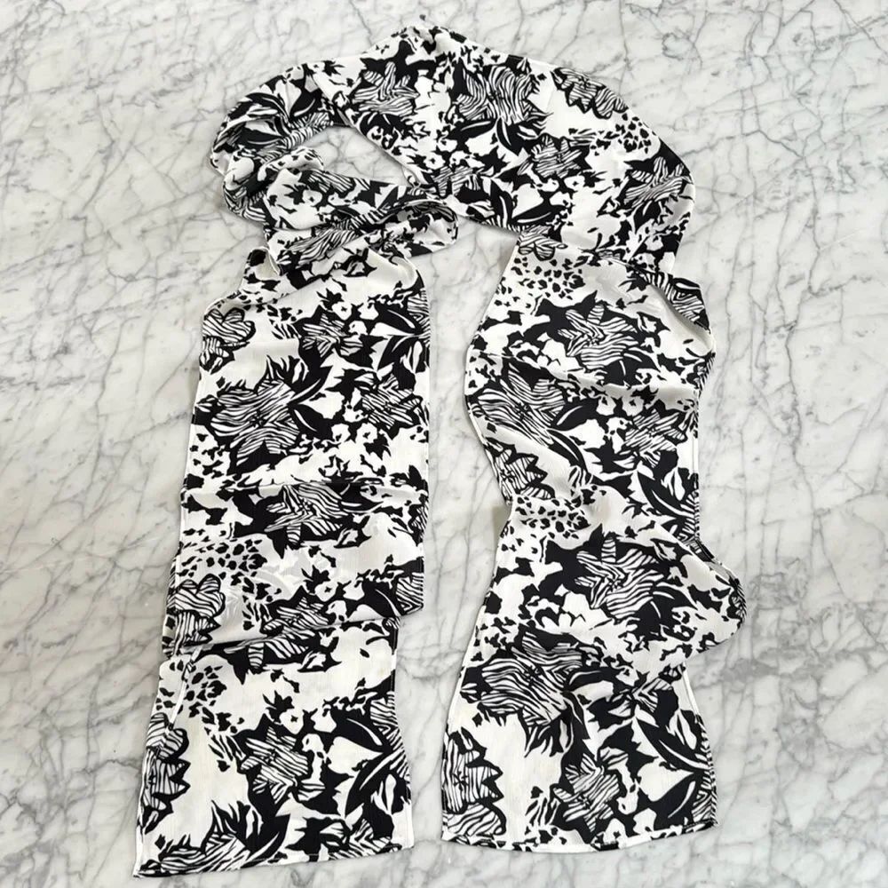 Long Silky Feel Scarf Black White Long